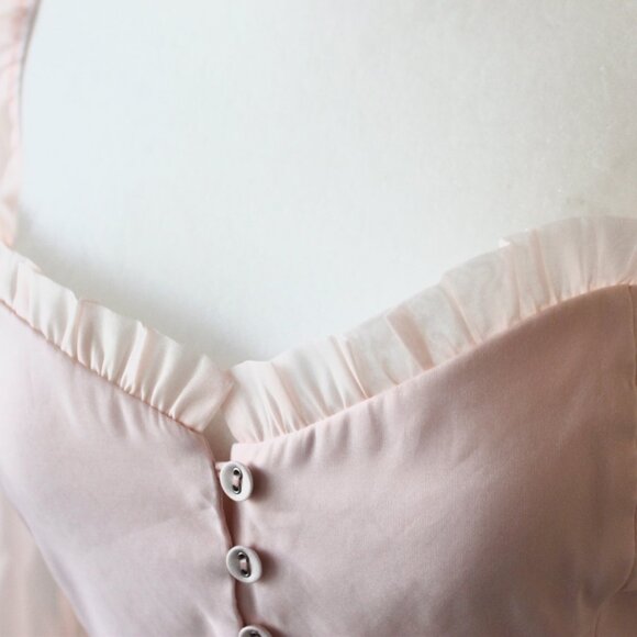 Vestique Coquette Light Pink Sheer Ruffle Crop Top Sweetheart Puff Blouse Small - Picture 5 of 12